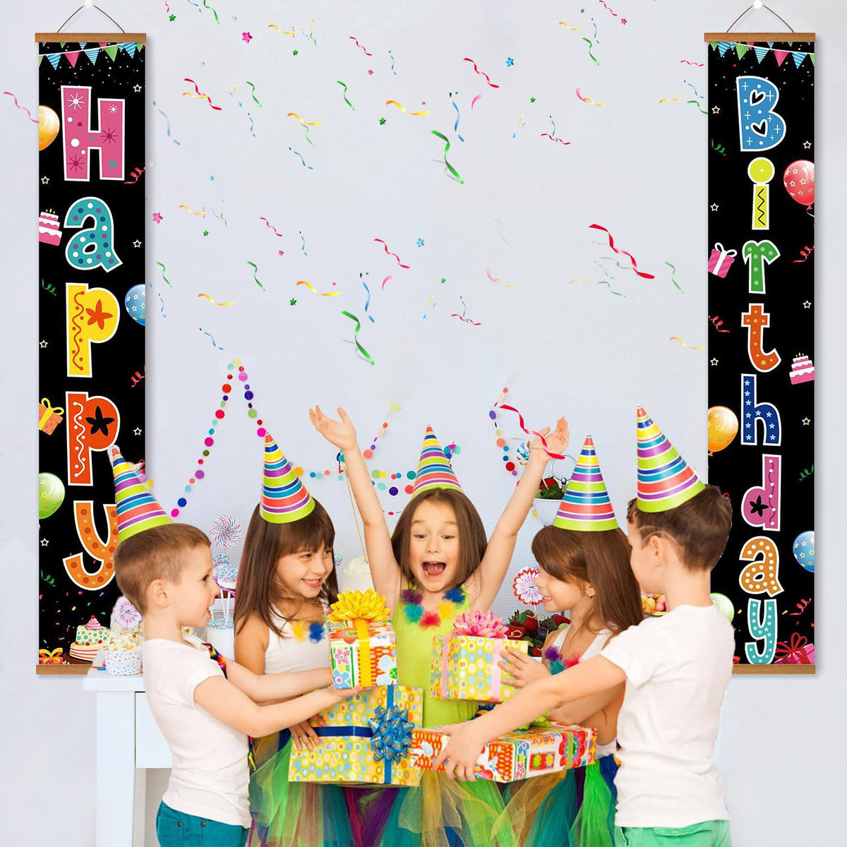 Rainbow Birthday on Black (Paint by Numbers Door Banners)