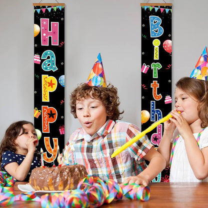 Rainbow Birthday on Black (Paint by Numbers Door Banners)