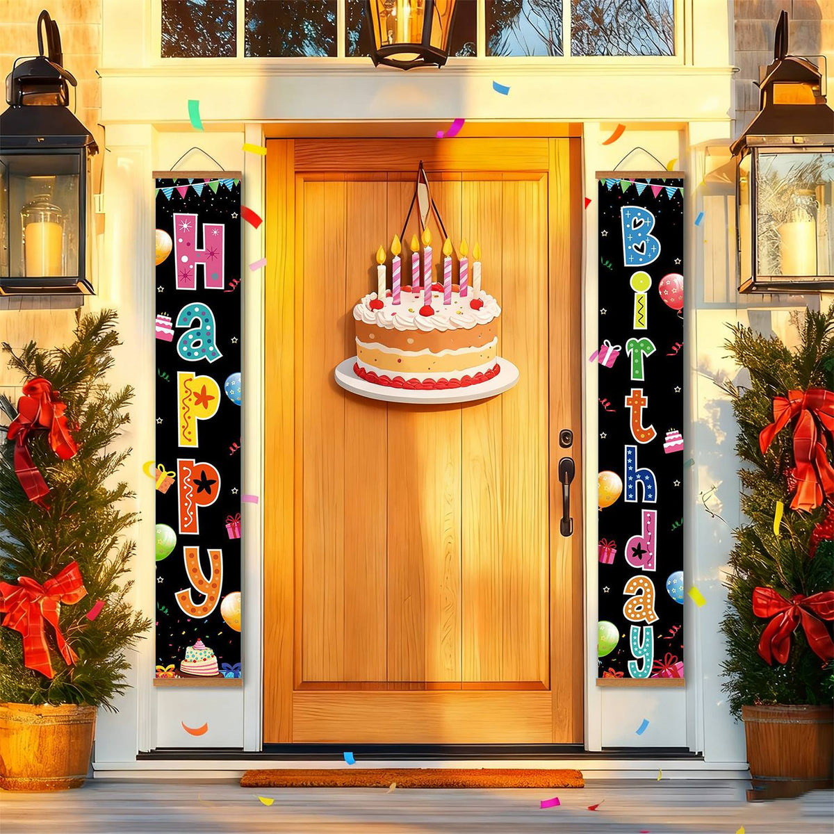 Rainbow Birthday on Black (Paint by Numbers Door Banners)