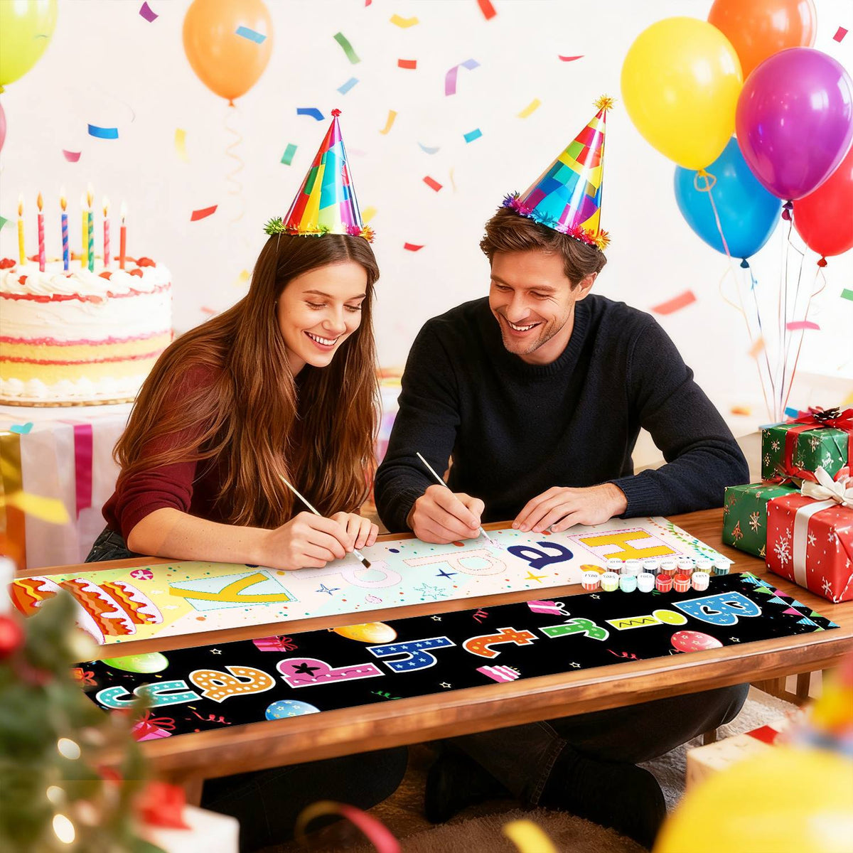 Rainbow Birthday on Black (Paint by Numbers Door Banners)