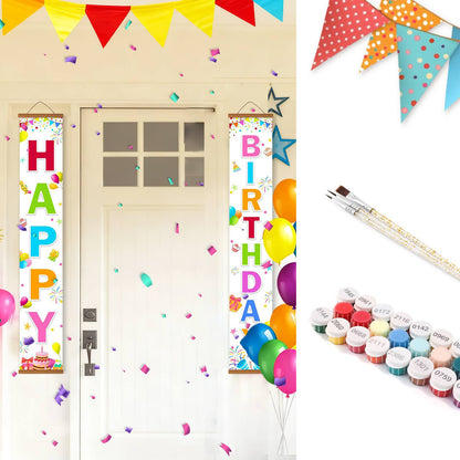 Rainbow Birthday on White (Paint by Numbers Door Banners)