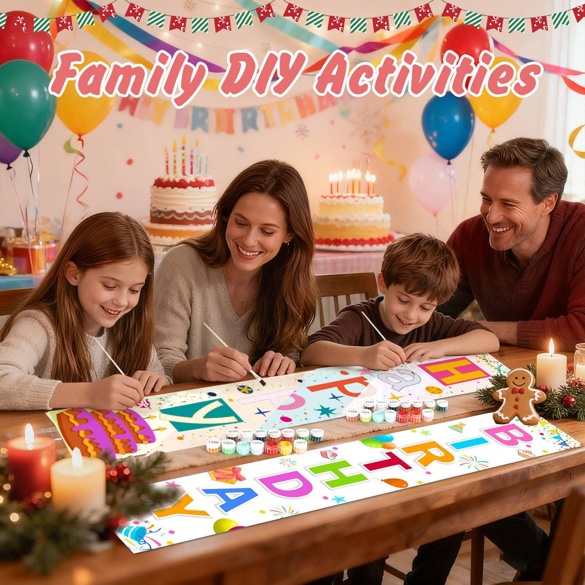 Rainbow Birthday on White (Paint by Numbers Door Banners)
