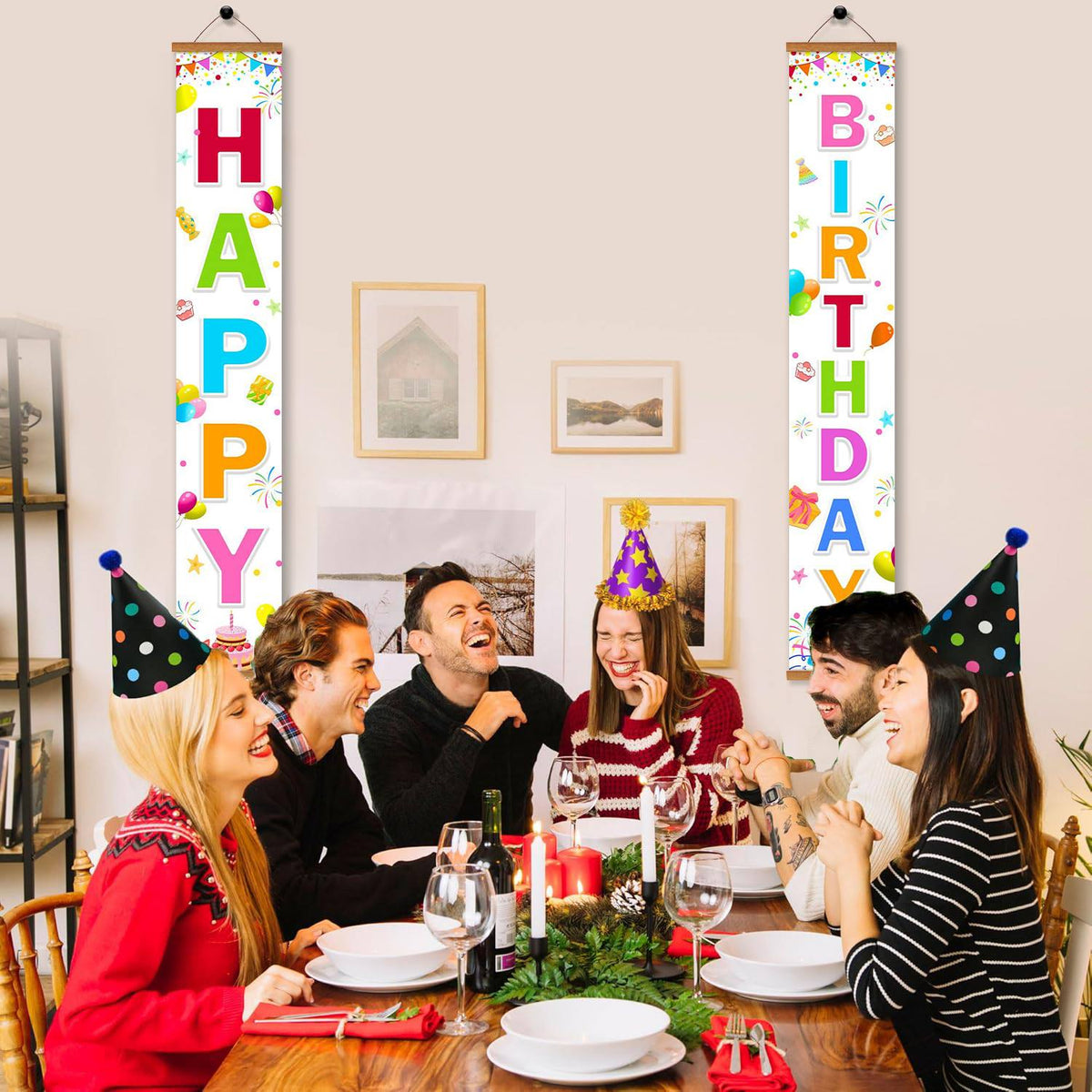 Rainbow Birthday on White (Paint by Numbers Door Banners)