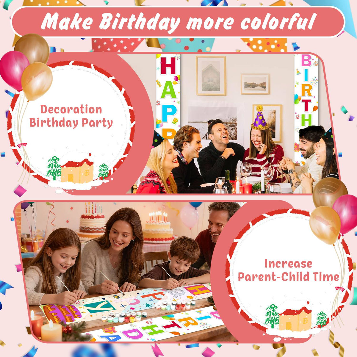Rainbow Birthday on White (Paint by Numbers Door Banners)