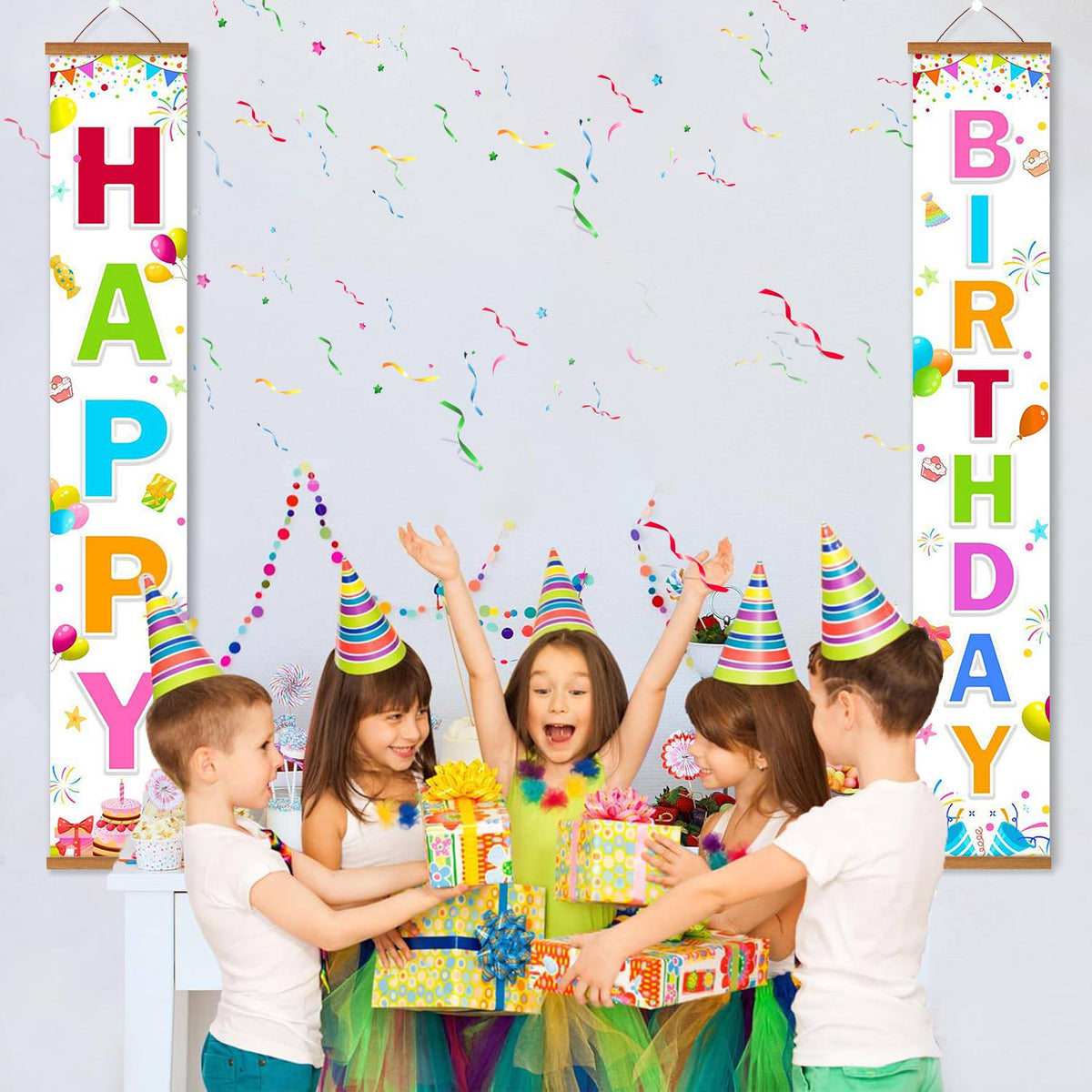 Rainbow Birthday on White (Paint by Numbers Door Banners)