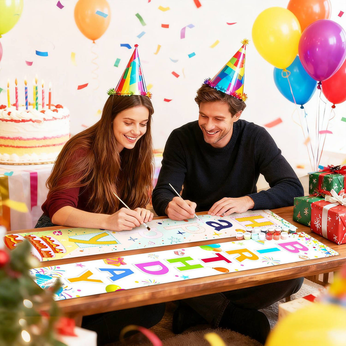 Rainbow Birthday on White (Paint by Numbers Door Banners)