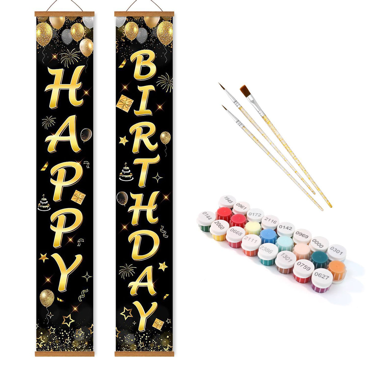 Black and Gold Birthday Wishes (Paint by Numbers Door Banners)