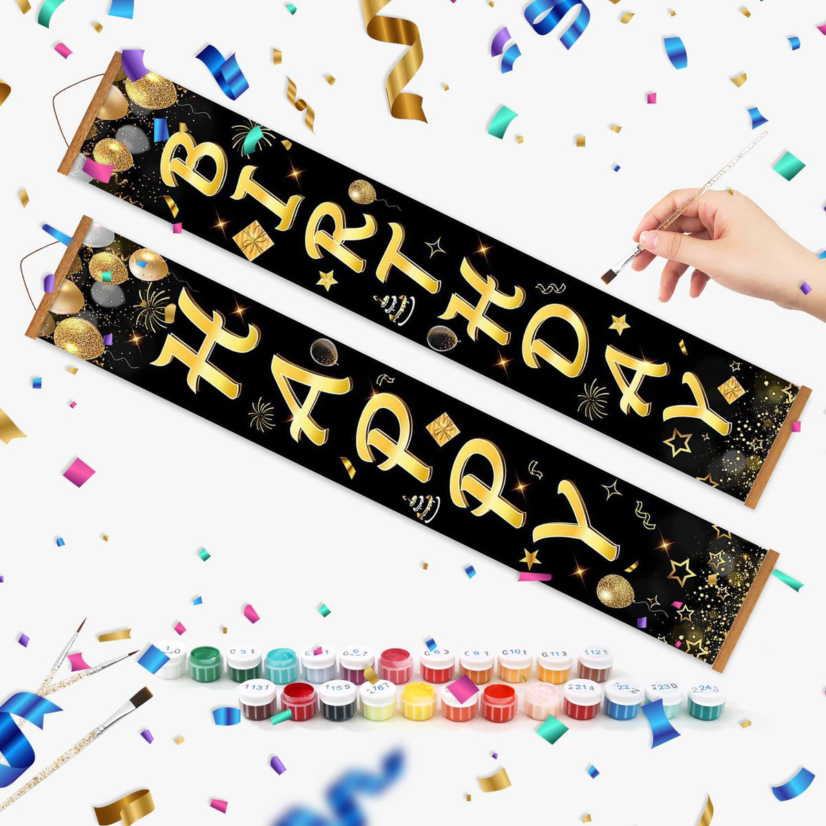 Black and Gold Birthday Wishes (Paint by Numbers Door Banners)