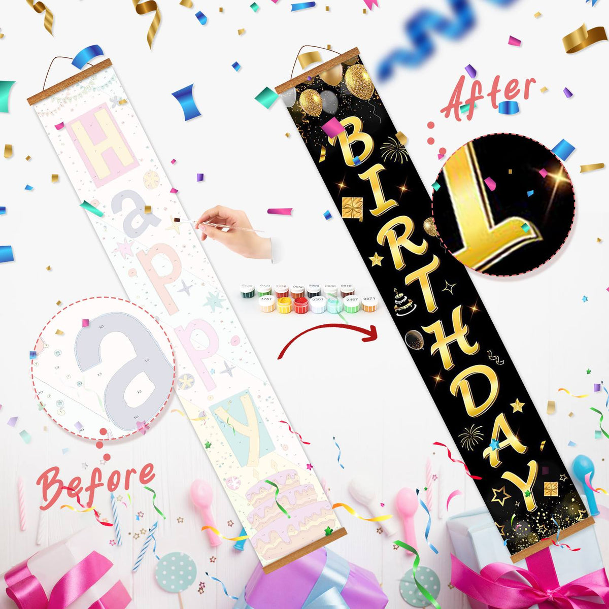 Black and Gold Birthday Wishes (Paint by Numbers Door Banners)