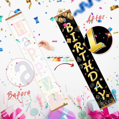 Black and Gold Birthday Wishes (Paint by Numbers Door Banners)