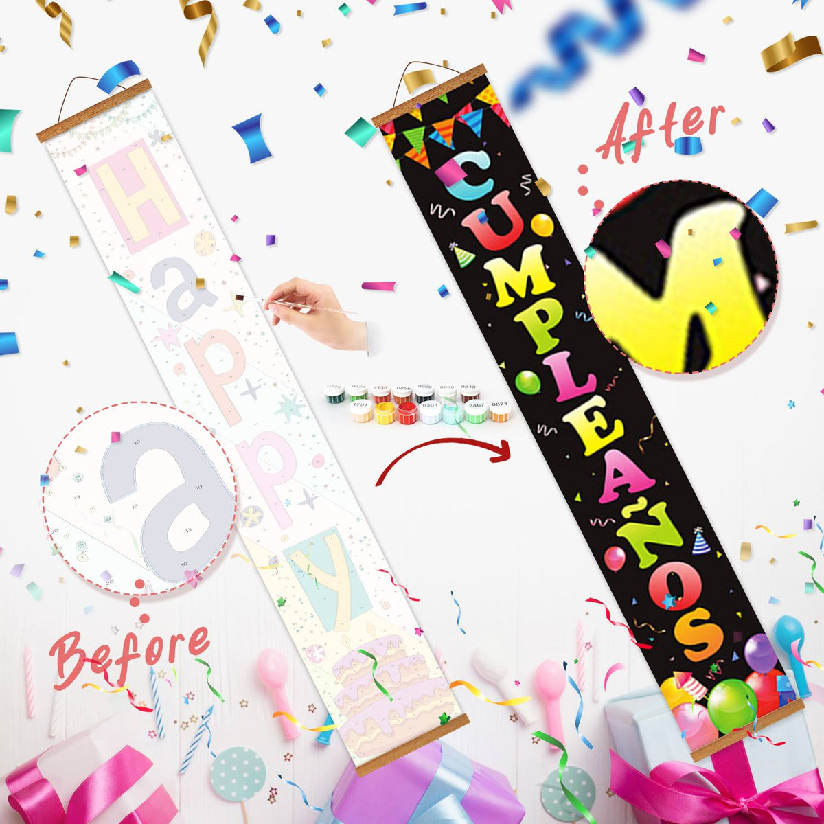Bright Birthday on Black (Paint by Numbers Door Banners)