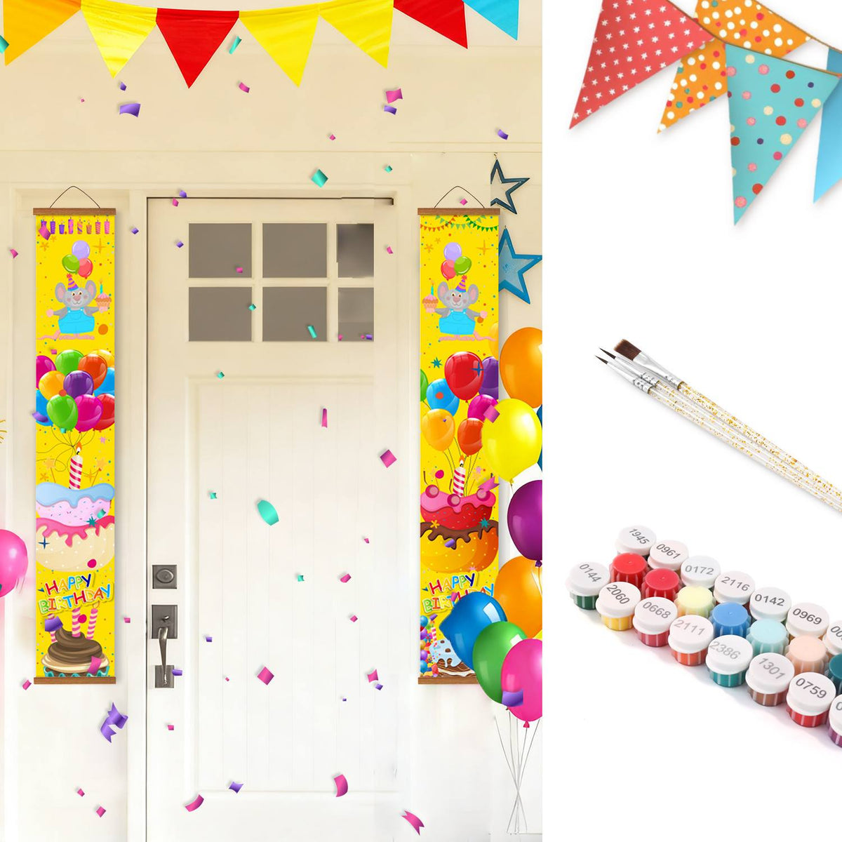 Balloons and Birthday Cake (Paint by Numbers Door Banners)