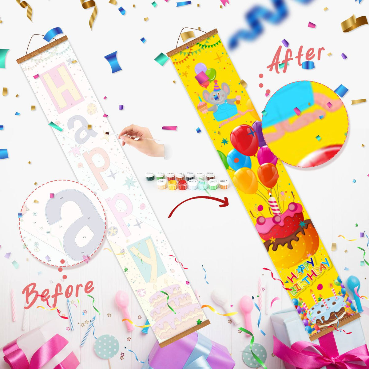 Balloons and Birthday Cake (Paint by Numbers Door Banners)