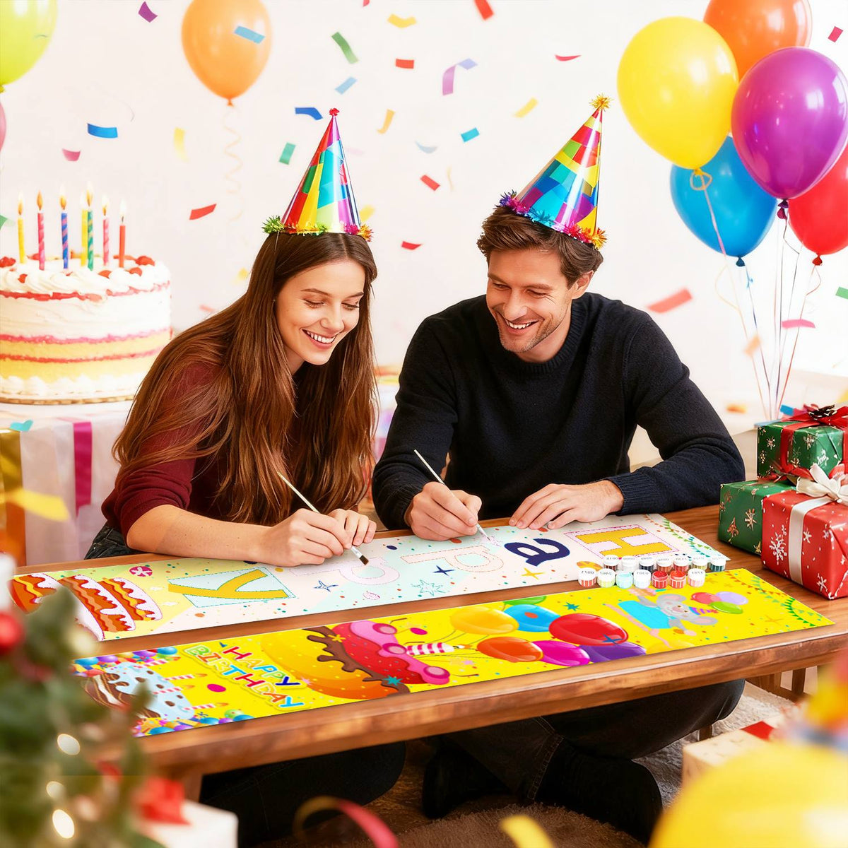 Balloons and Birthday Cake (Paint by Numbers Door Banners)