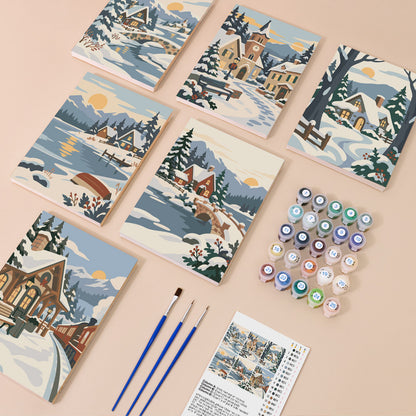 Painterly Alpine Snow Villages (Mini Paint by Numbers)