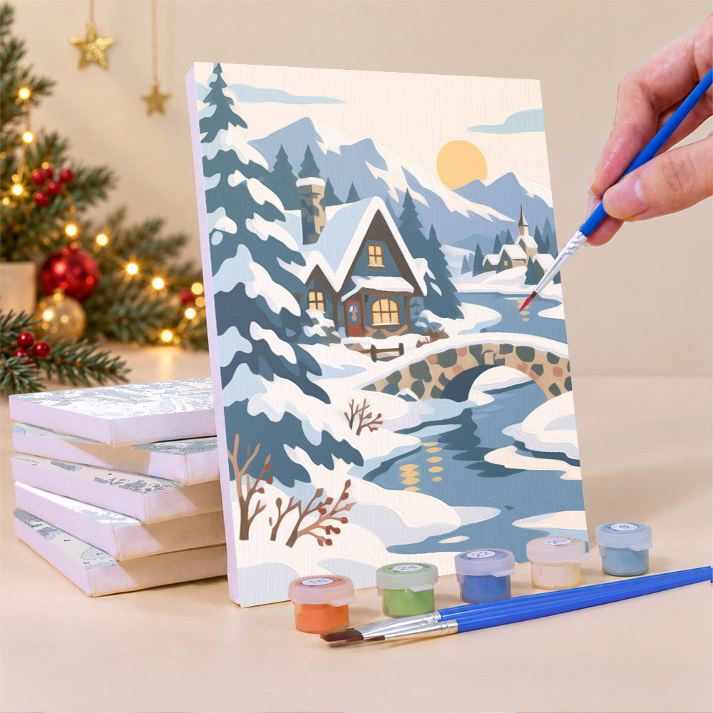 Painterly Alpine Snow Villages (Mini Paint by Numbers)