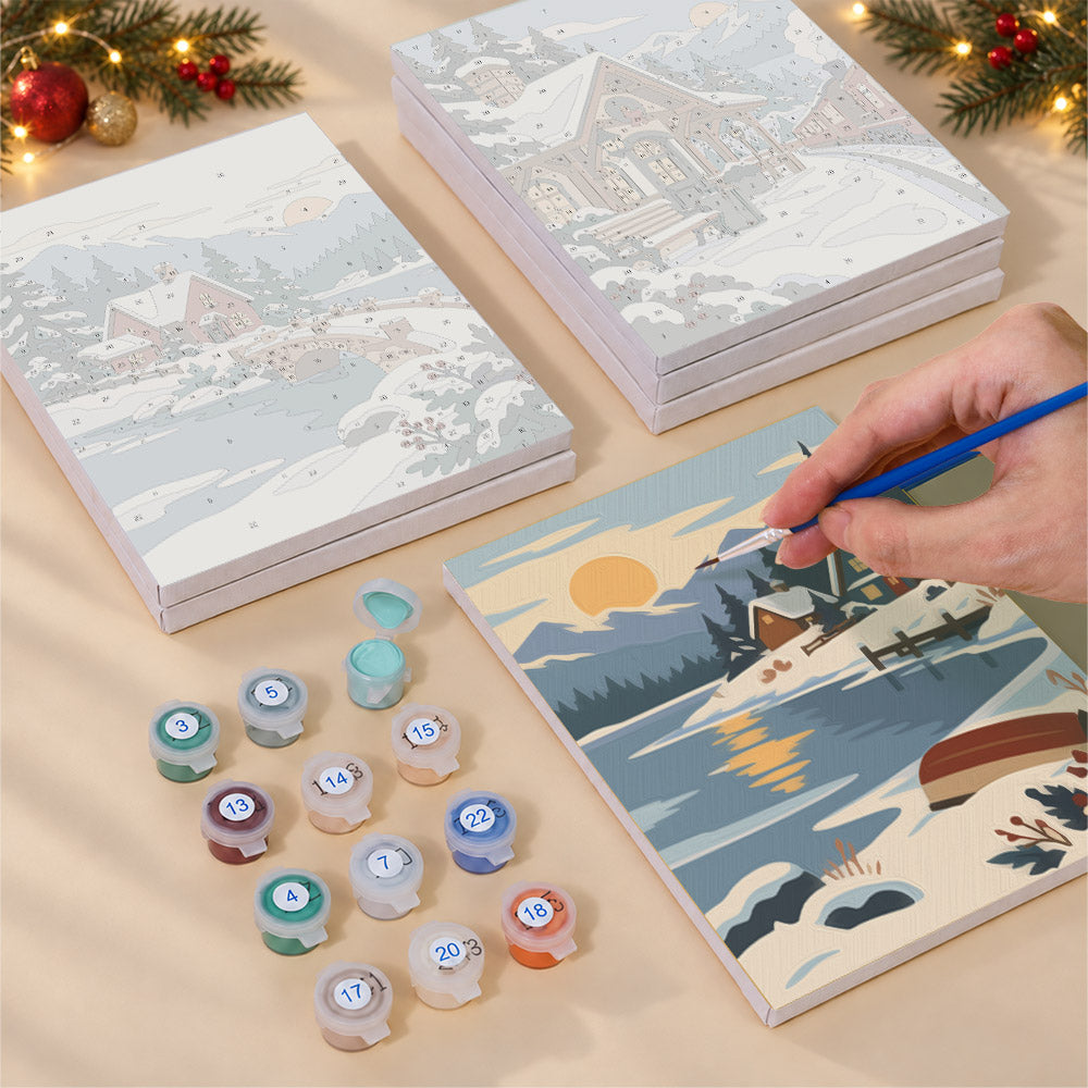 Painterly Alpine Snow Villages (Mini Paint by Numbers)