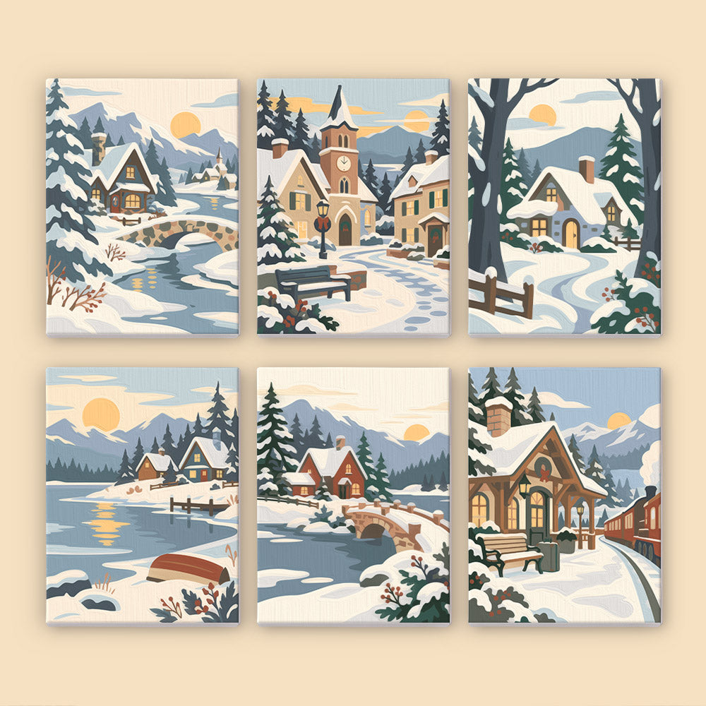 Painterly Alpine Snow Villages (Mini Paint by Numbers)