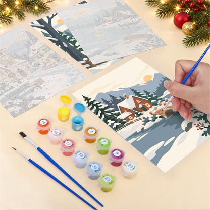Painterly Alpine Snow Villages (Mini Paint by Numbers)