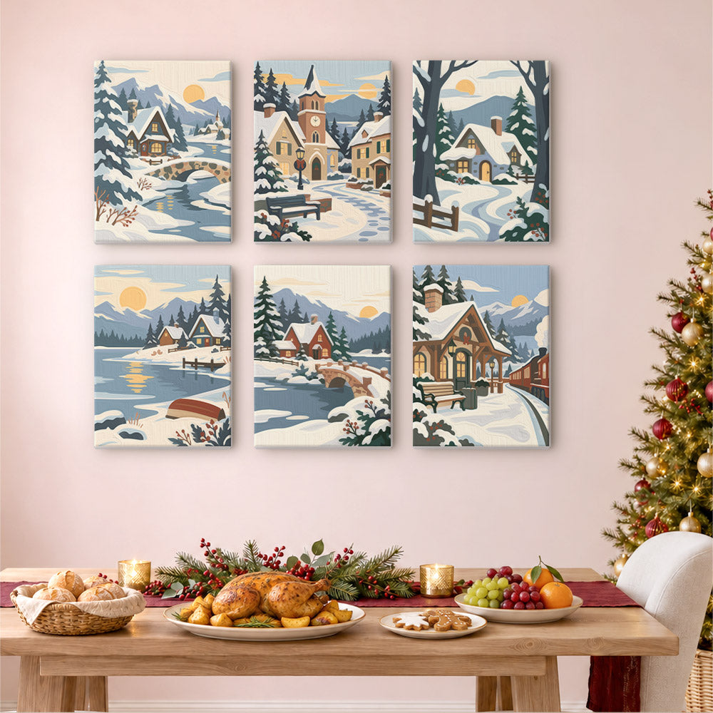 Painterly Alpine Snow Villages (Mini Paint by Numbers)