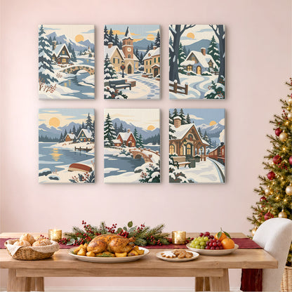 Painterly Alpine Snow Villages (Mini Paint by Numbers)
