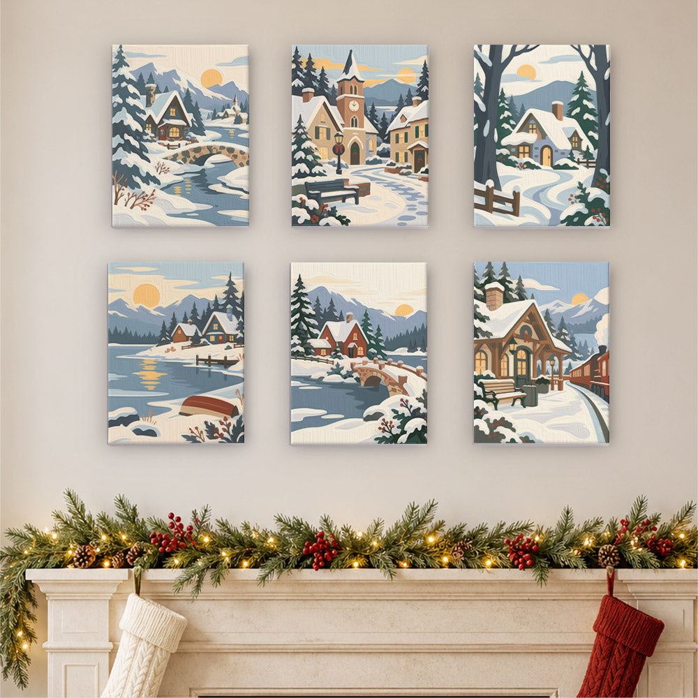 Painterly Alpine Snow Villages (Mini Paint by Numbers)