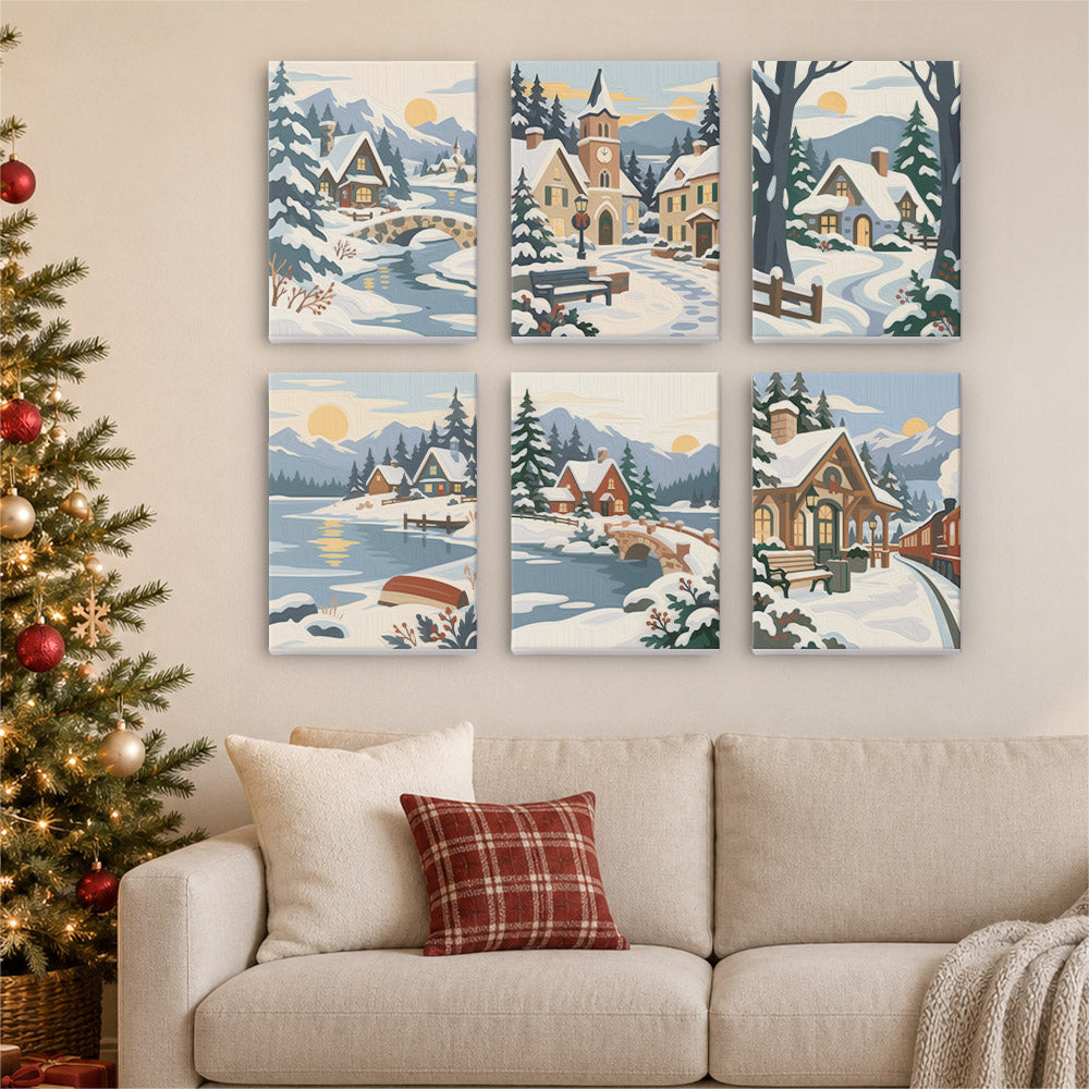 Painterly Alpine Snow Villages (Mini Paint by Numbers)