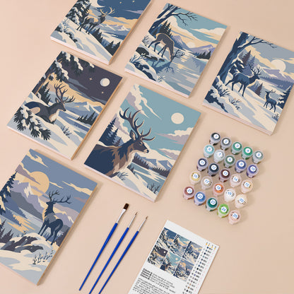 Wild Stags in Moonlit Snow (Mini Paint by Numbers)