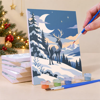 Wild Stags in Moonlit Snow (Mini Paint by Numbers)