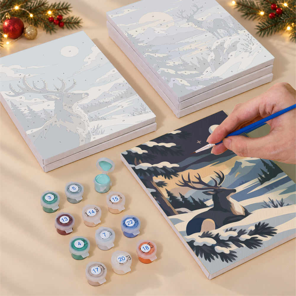 Wild Stags in Moonlit Snow (Mini Paint by Numbers)