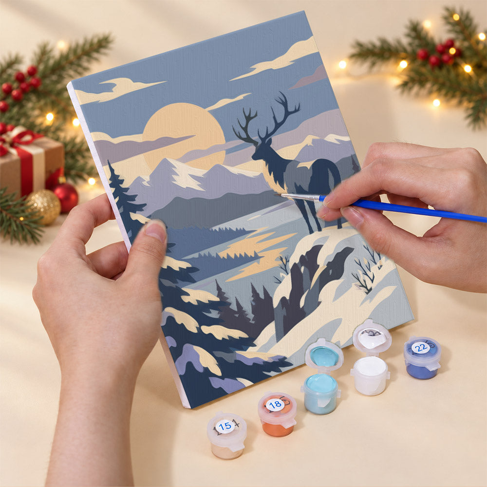 Wild Stags in Moonlit Snow (Mini Paint by Numbers)