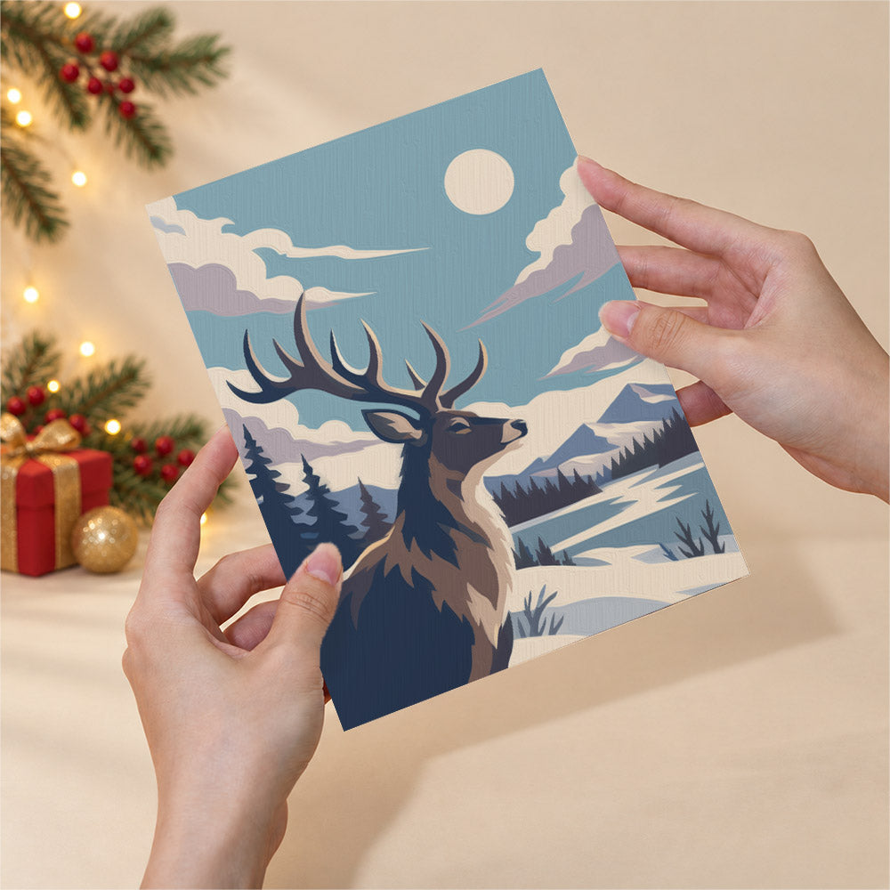 Wild Stags in Moonlit Snow (Mini Paint by Numbers)