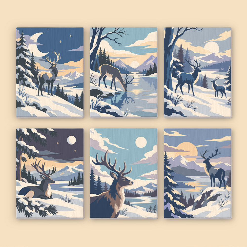 Wild Stags in Moonlit Snow (Mini Paint by Numbers)