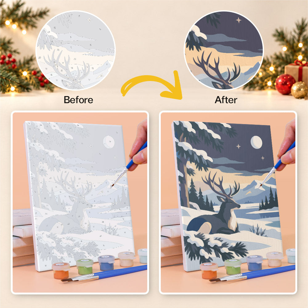 Wild Stags in Moonlit Snow (Mini Paint by Numbers)