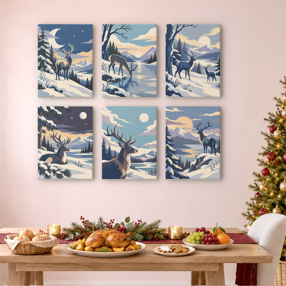 Wild Stags in Moonlit Snow (Mini Paint by Numbers)