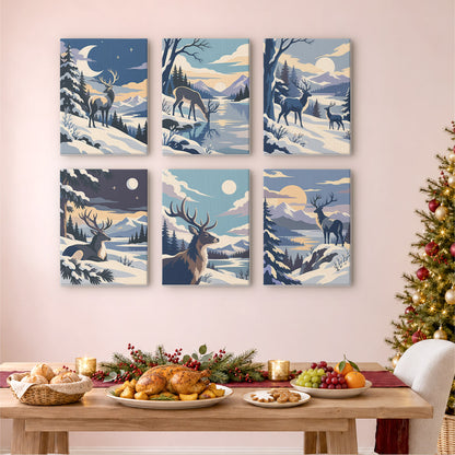 Wild Stags in Moonlit Snow (Mini Paint by Numbers)