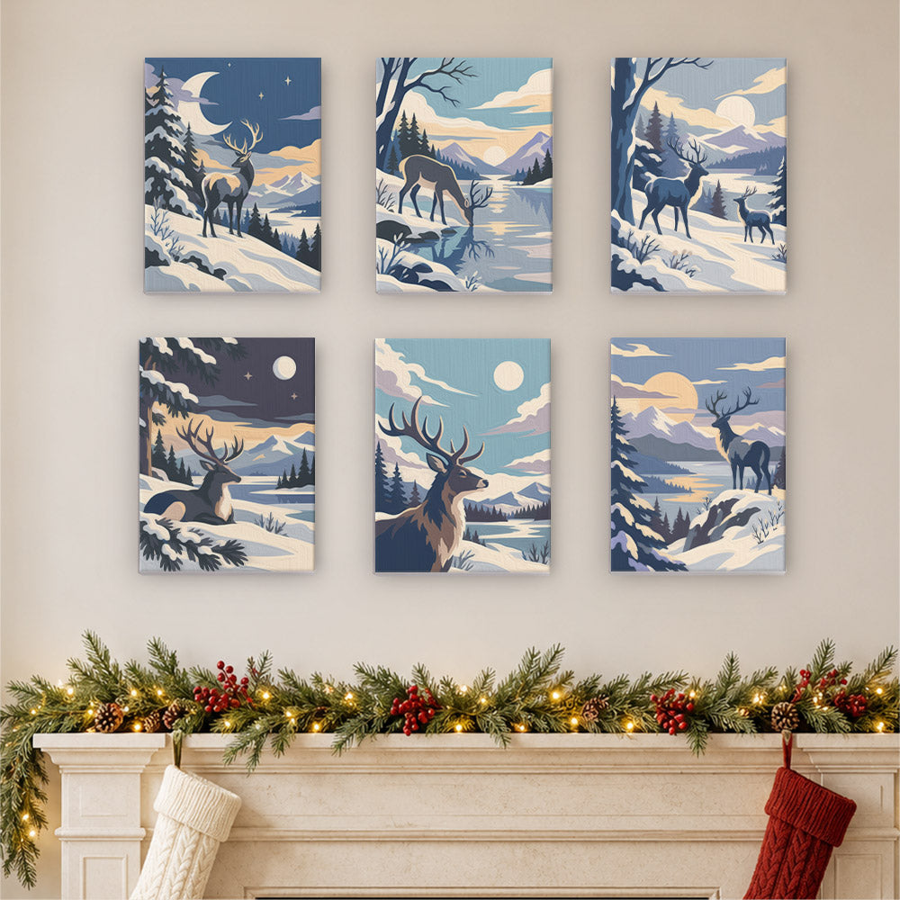 Wild Stags in Moonlit Snow (Mini Paint by Numbers)