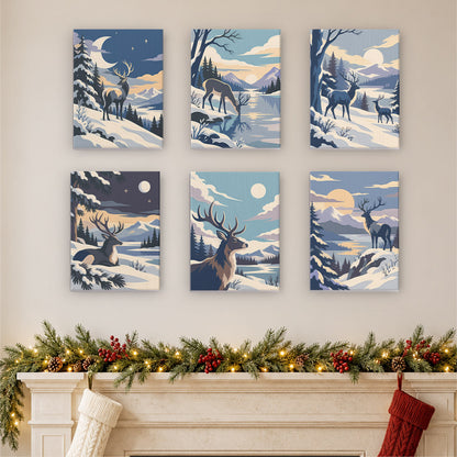 Wild Stags in Moonlit Snow (Mini Paint by Numbers)