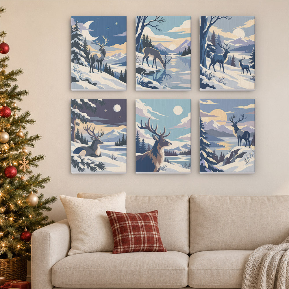 Wild Stags in Moonlit Snow (Mini Paint by Numbers)