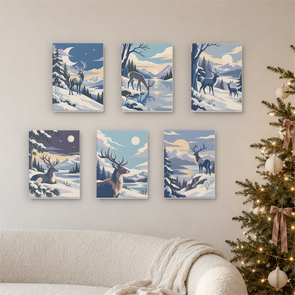 Wild Stags in Moonlit Snow (Mini Paint by Numbers)