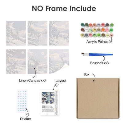 Wild Stags in Moonlit Snow (Mini Paint by Numbers)