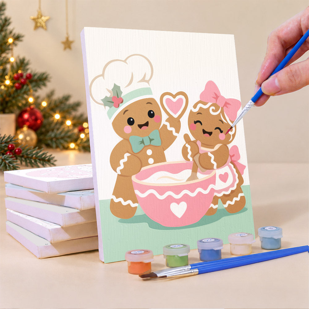 Gingerbread Sweethearts on Ice (Mini Paint by Numbers)