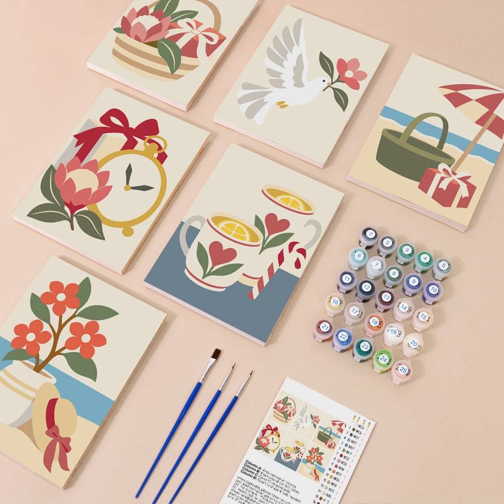 Protea Basket and Seaside Teacups (Mini Paint by Numbers)