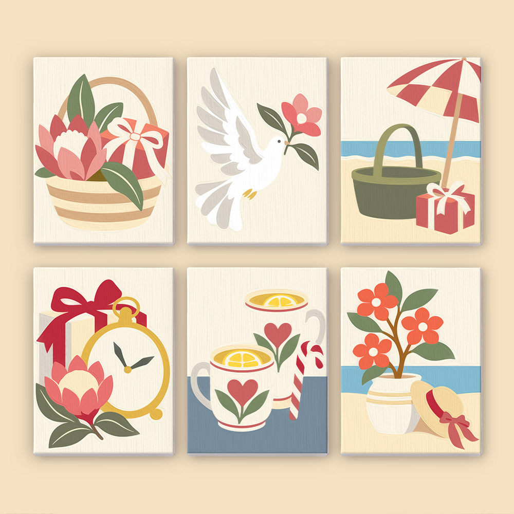 Protea Basket and Seaside Teacups (Mini Paint by Numbers)