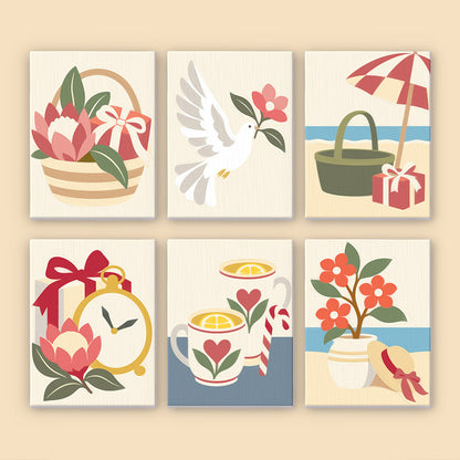 Protea Basket and Seaside Teacups (Mini Paint by Numbers)