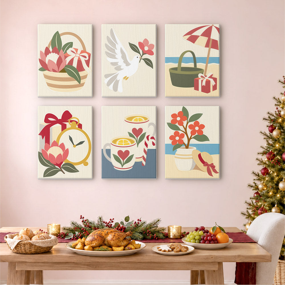 Protea Basket and Seaside Teacups (Mini Paint by Numbers)