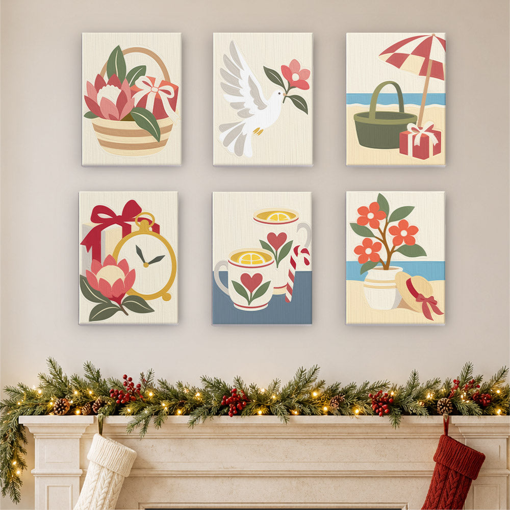 Protea Basket and Seaside Teacups (Mini Paint by Numbers)
