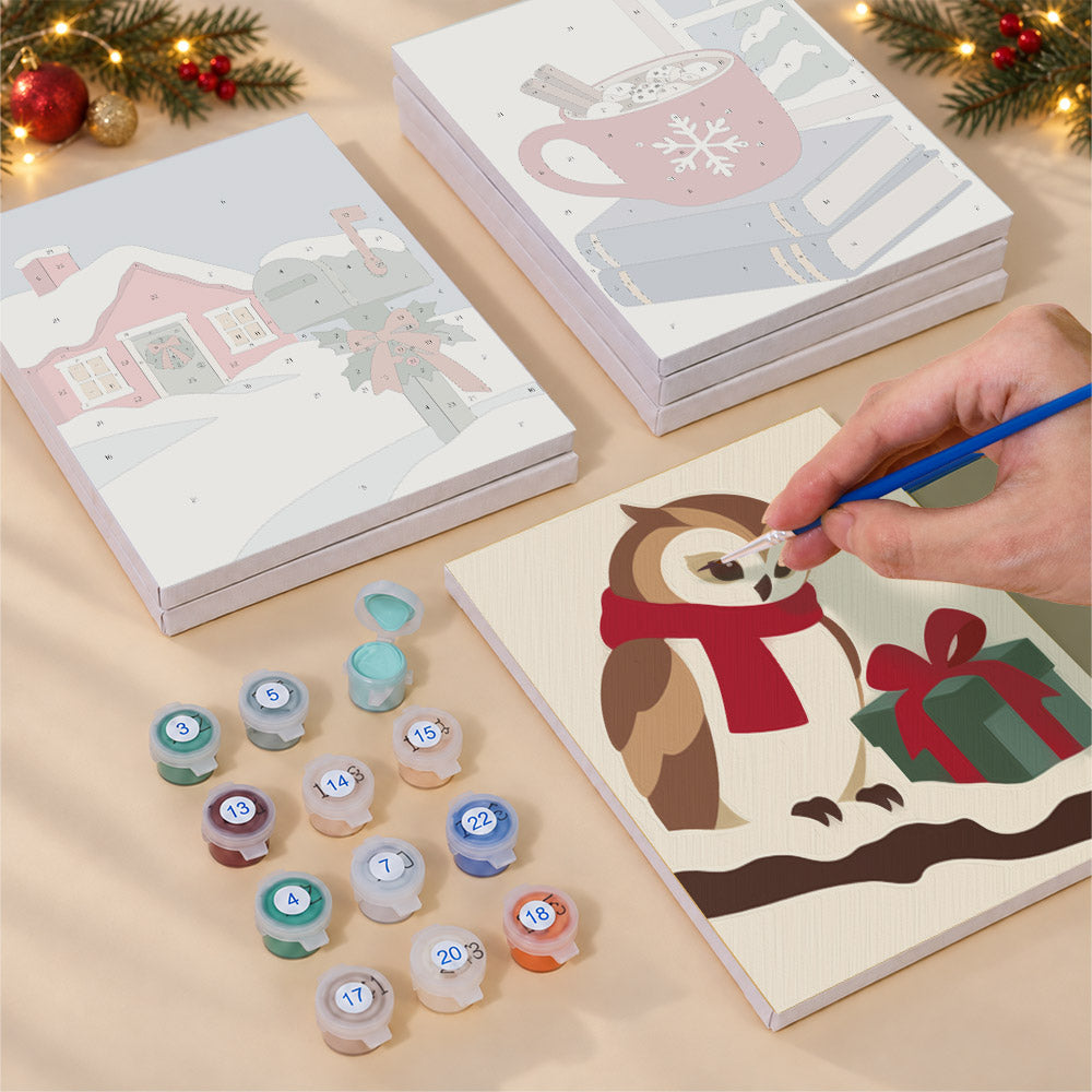 Owl and Poinsettia Country Noel (Mini Paint by Numbers)