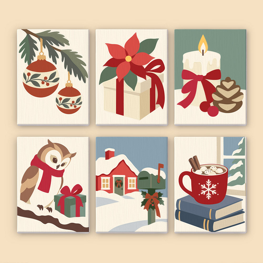 Owl and Poinsettia Country Noel (Mini Paint by Numbers)