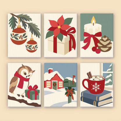 Owl and Poinsettia Country Noel (Mini Paint by Numbers)